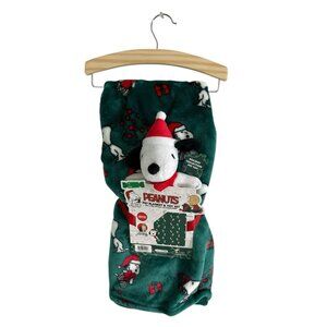 Peanuts Snoopy Pet Toy Squeaker & Plush Green 40x30 Blanket Throw Set NEW